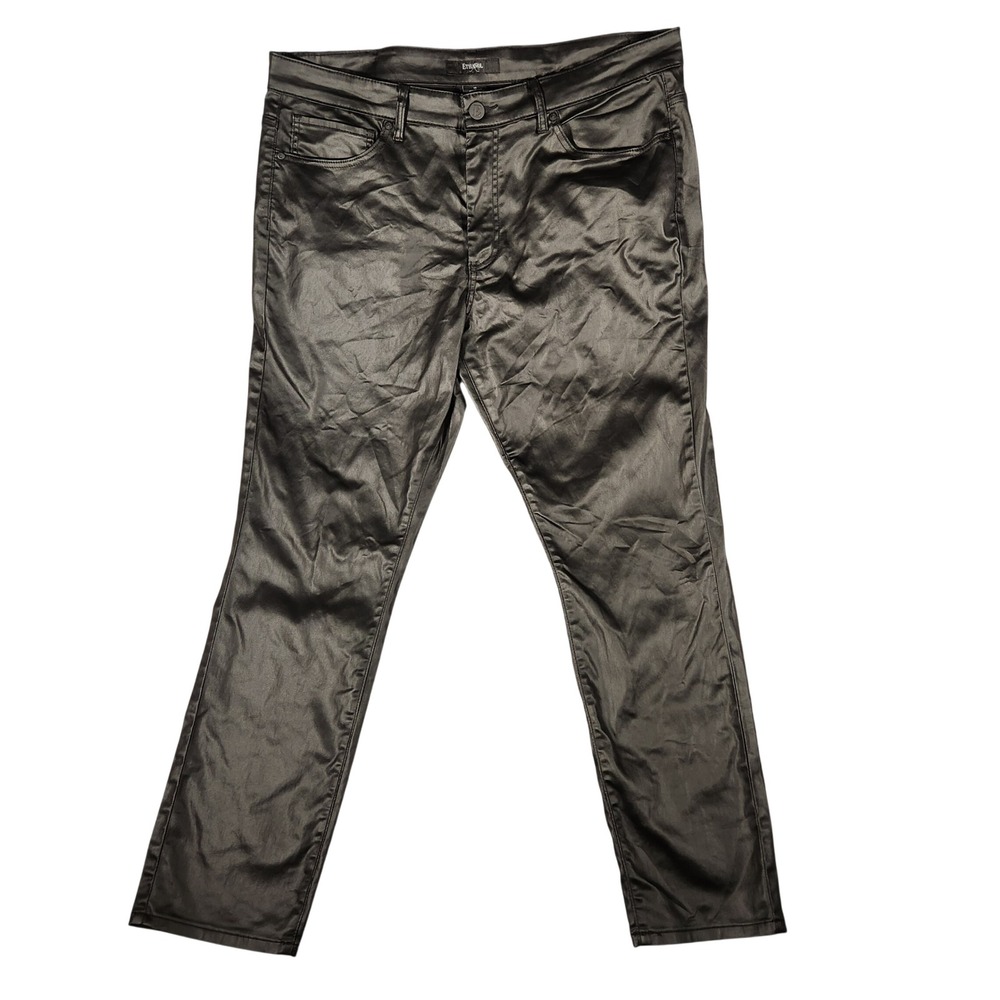 Ethanol Coated Denim Pants Mens 40 Black Excellent Moto Detail Slim Straight